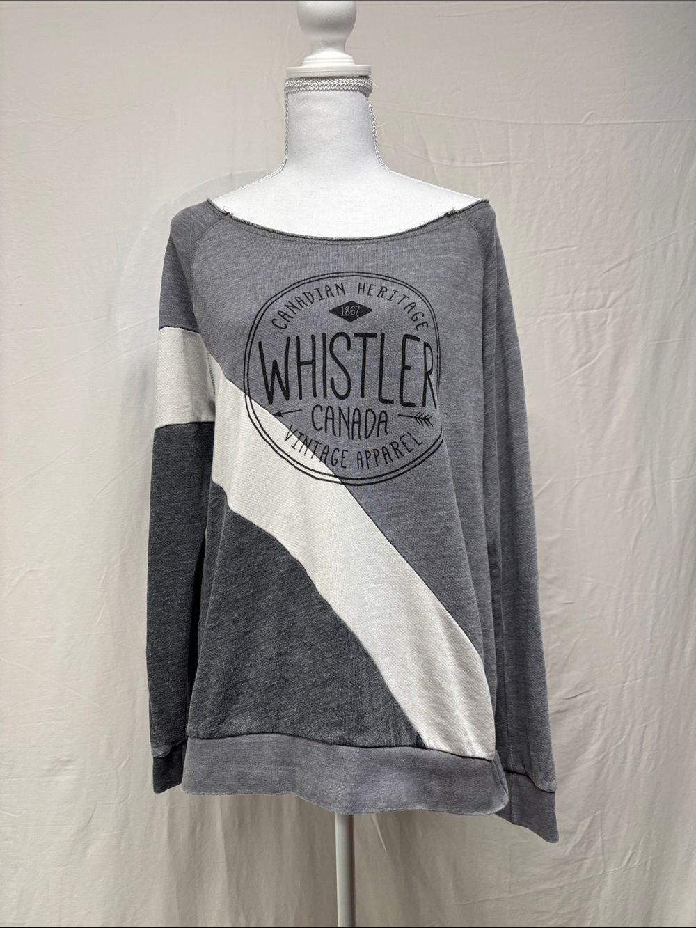 MV Sport Gray and White distressed Whistler Canada Graphic Sweatshirt
